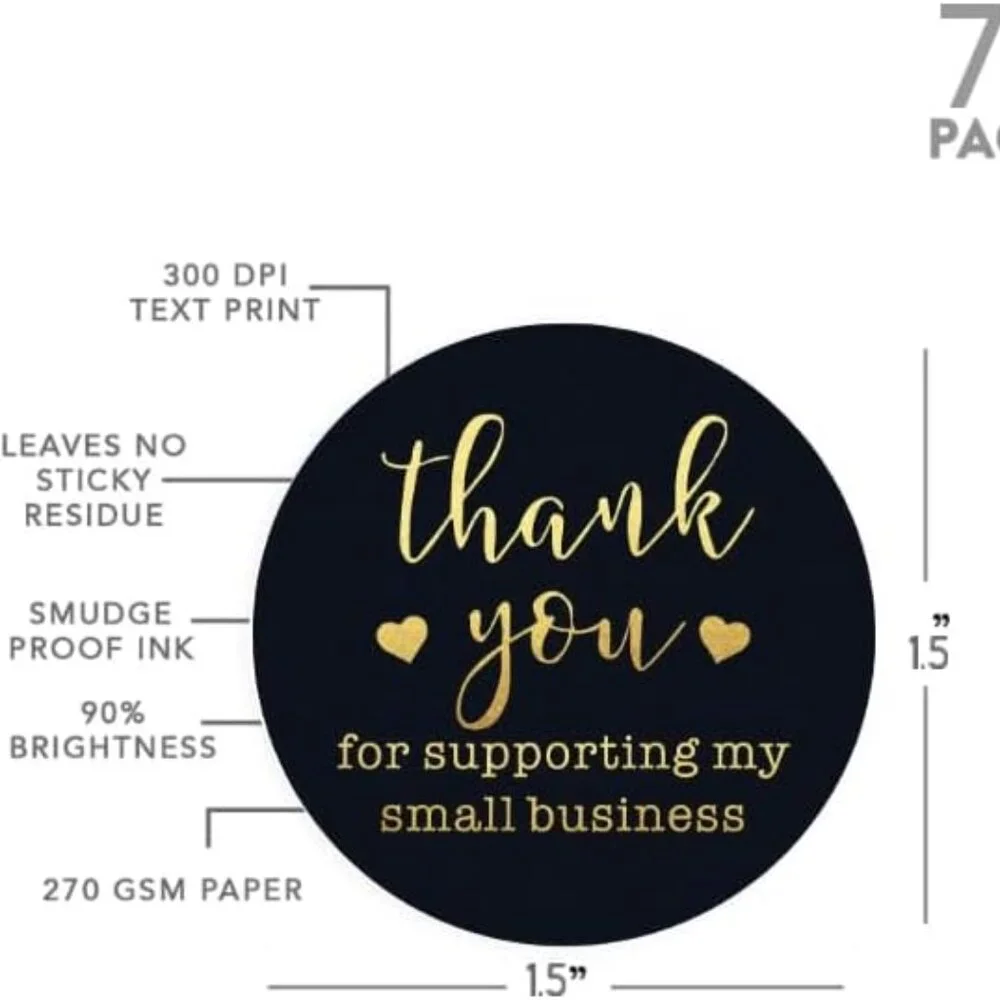 Thank You for Supporting Small Business Stickers, 1.5 inch, Black and Gold, 75 P